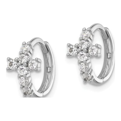 Sterling Silver 12mm CZ Cross Huggie Hoop Earrings – view 3