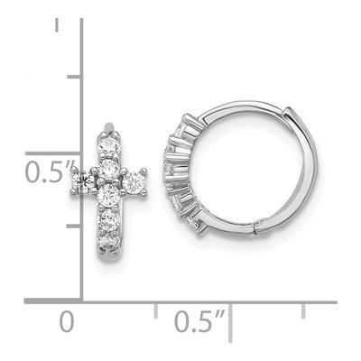 Sterling Silver 12mm CZ Cross Huggie Hoop Earrings – view 5