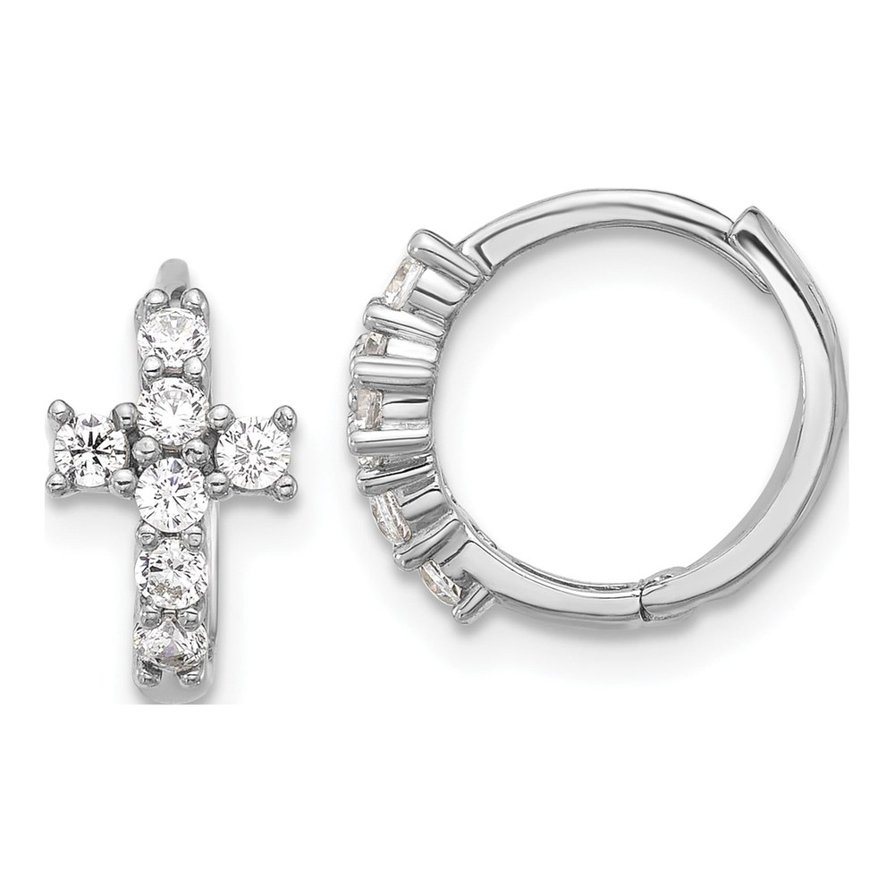 Sterling Silver 12mm CZ Cross Huggie Hoop Earrings