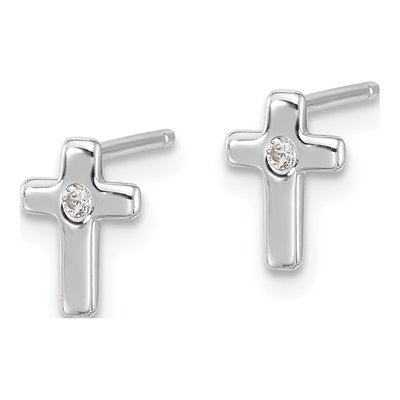 Sterling Silver 1.5mm Round CZ Cross Stud Earrings – view 3