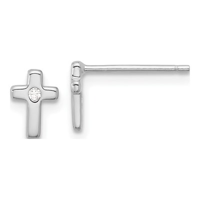 Sterling Silver 1.5mm Round CZ Cross Stud Earrings