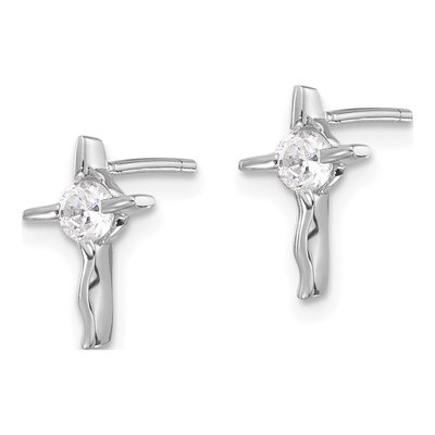 Sterling Silver 3mm Round CZ Wavy Cross Stud Earrings – view 3