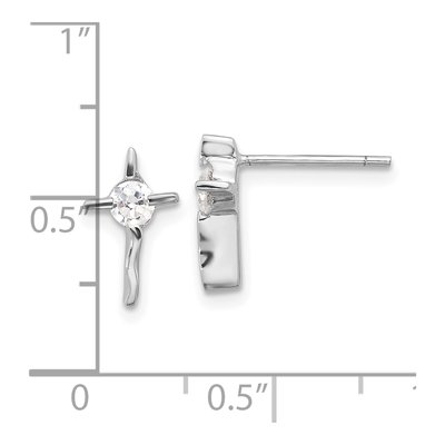 Sterling Silver 3mm Round CZ Wavy Cross Stud Earrings – view 5
