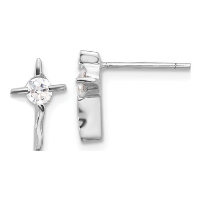 Sterling Silver 3mm Round CZ Wavy Cross Stud Earrings
