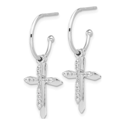 Sterling Silver 34mm CZ Cross C- Hoop Earrings – view 3