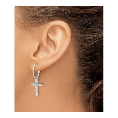 Sterling Silver 34mm CZ Cross C- Hoop Earrings – view 4