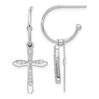 Sterling Silver 34mm CZ Cross C- Hoop Earrings