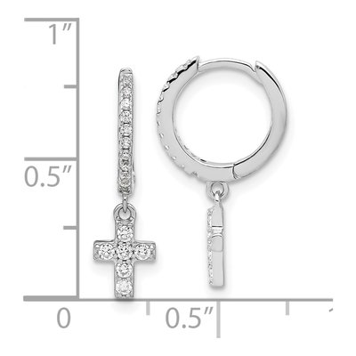 Sterling Silver 21mm CZ Cross Huggie Hoop Earrings – view 5