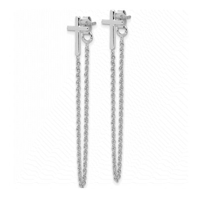 Sterling Silver Cross Front Back Dangle Earrings – view 3