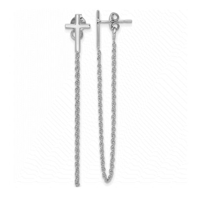 Sterling Silver Cross Front Back Dangle Earrings