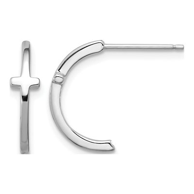 Sterling Silver 17mm Cross J- Hoop Earrings