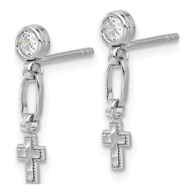 Sterling Silver CZ Cross Dangle Earrings – view 3