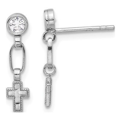 Sterling Silver CZ Cross Dangle Earrings