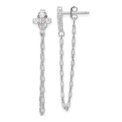 Sterling Silver CZ Cross Front Back Dangle Earrings