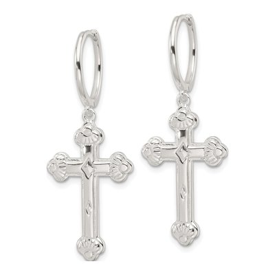Sterling Silver 42mm Cross Huggie Hoop Earrings – view 3