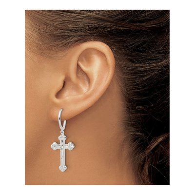 Sterling Silver 42mm Cross Huggie Hoop Earrings – view 4