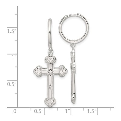 Sterling Silver 42mm Cross Huggie Hoop Earrings – view 5