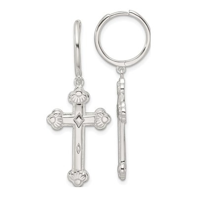 Sterling Silver 42mm Cross Huggie Hoop Earrings