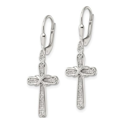 Sterling Silver CZ Infinity Cross Leverback Earrings – view 3