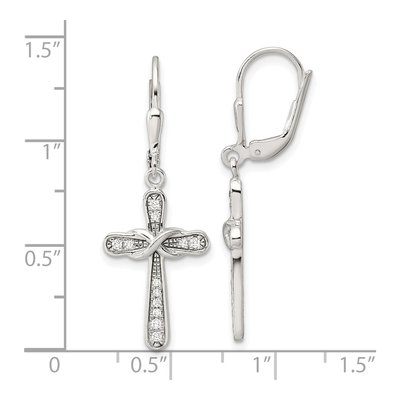 Sterling Silver CZ Infinity Cross Leverback Earrings – view 5