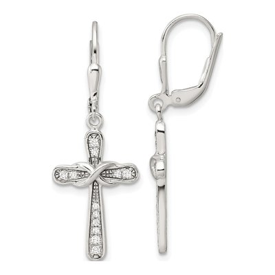 Sterling Silver CZ Infinity Cross Leverback Earrings