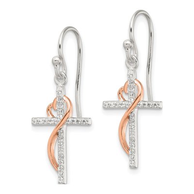 Sterling Silver CZ Heart Cross Dangle Earrings – view 3