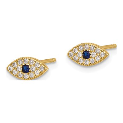 Gold-Plated Sterling Silver 1mm Round CZ Evil Eye Stud Earrings – view 3