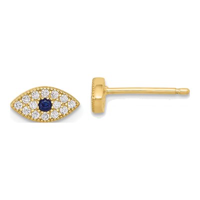 Gold-Plated Sterling Silver 1mm Round CZ Evil Eye Stud Earrings