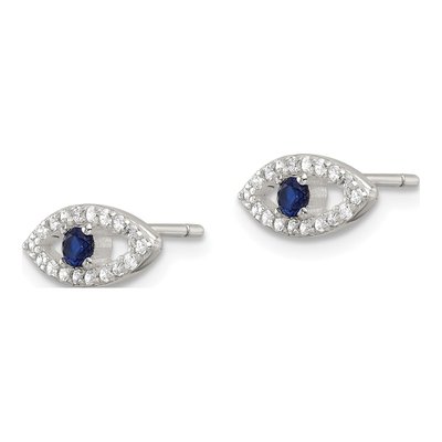 Sterling Silver 1mm Round CZ Evil Eye Stud Earrings – view 3