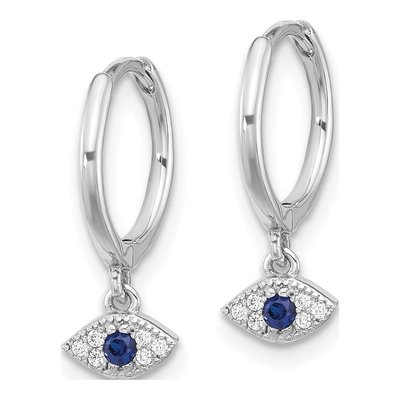 Sterling Silver 17mm CZ Evil Eye Huggie Hoop Earrings – view 3