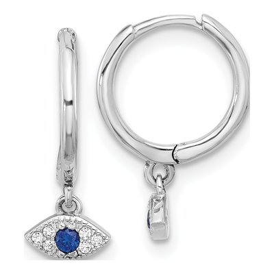 Sterling Silver 17mm CZ Evil Eye Huggie Hoop Earrings