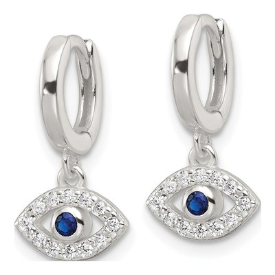 Sterling Silver 17mm CZ Evil Eye Huggie Hoop Earrings – view 3