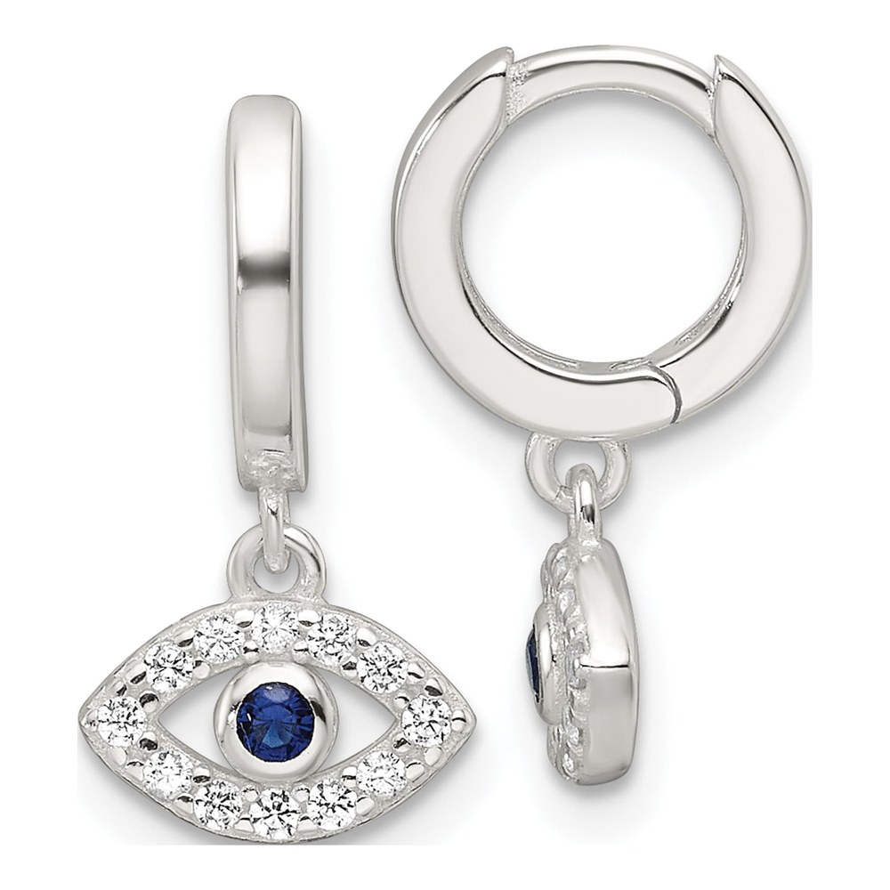 Sterling Silver 17mm CZ Evil Eye Huggie Hoop Earrings