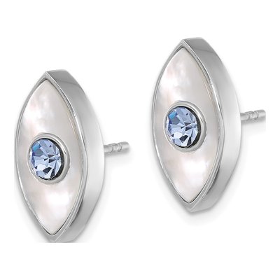 Sterling Silver Marquise Mother of Pearl & Crystal Evil Eye Stud Earrings – view 2