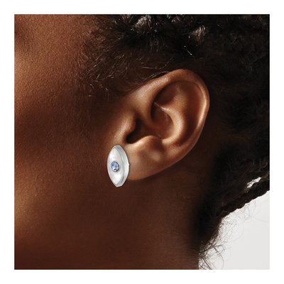 Sterling Silver Marquise Mother of Pearl & Crystal Evil Eye Stud Earrings – view 3