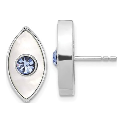 Sterling Silver Marquise Mother of Pearl & Crystal Evil Eye Stud Earrings