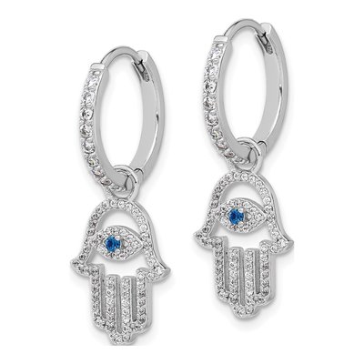 Sterling Silver 31mm CZ Evil Eye Hamsa Huggie Hoop Earrings – view 3