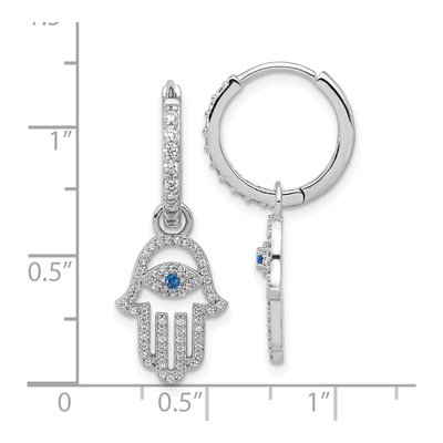 Sterling Silver 31mm CZ Evil Eye Hamsa Huggie Hoop Earrings – view 5