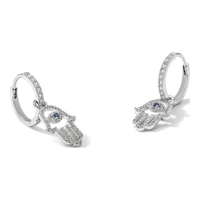 Sterling Silver 31mm CZ Evil Eye Hamsa Huggie Hoop Earrings – view 6
