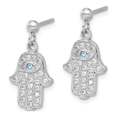 Sterling Silver CZ Evil Eye Hamsa Dangle Earrings – view 3
