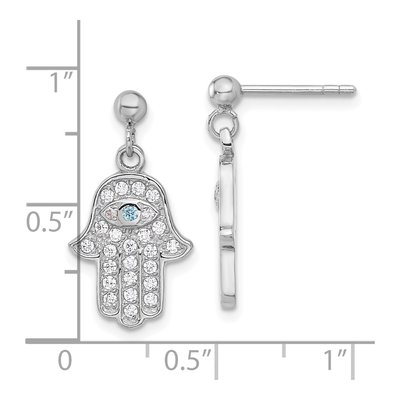 Sterling Silver CZ Evil Eye Hamsa Dangle Earrings – view 5