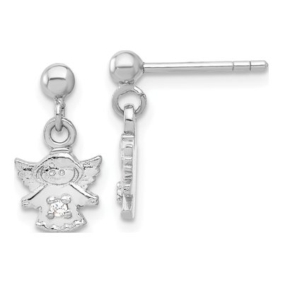 Sterling Silver CZ Angel Dangle Earrings