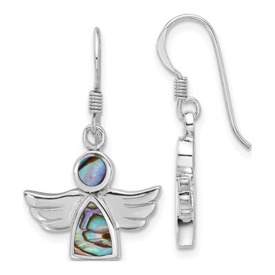 Sterling Silver Abalone Angel Dangle Earrings