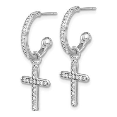 Sterling Silver 32mm CZ Cross C- Hoop Earrings – view 3