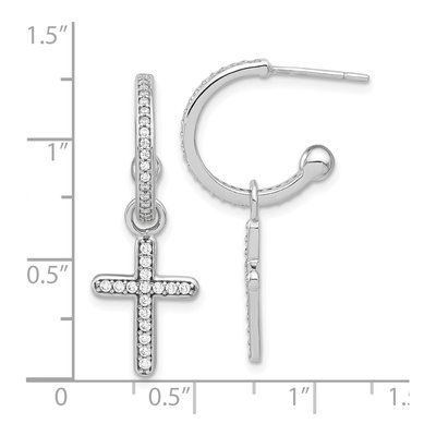 Sterling Silver 32mm CZ Cross C- Hoop Earrings – view 5