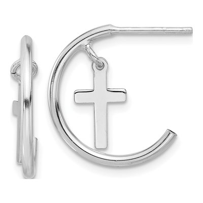 Sterling Silver 19mm Cross C- Hoop Earrings