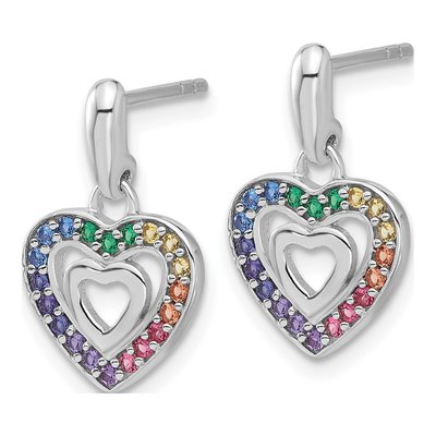 Sterling Silver Crystal Girls' Double Heart Dangle Earrings – view 3