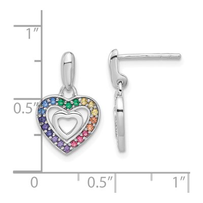 Sterling Silver Crystal Girls' Double Heart Dangle Earrings – view 5