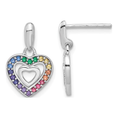 Sterling Silver Crystal Girls' Double Heart Dangle Earrings