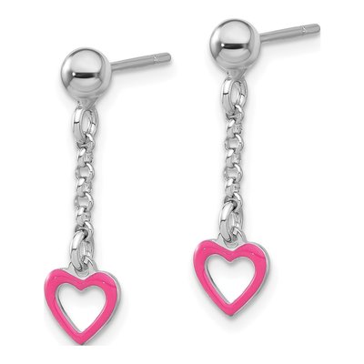 Sterling Silver Girls' Pink Enamel Heart Dangle Earrings – view 3